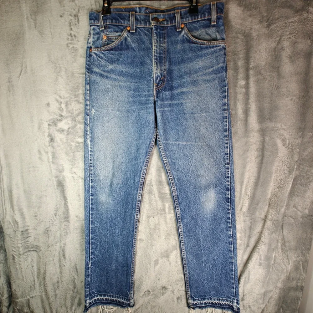 VTG Levis 505 Orange Tab 80s 90s 34x30 Straight Leg Jean Made in USA Distressed